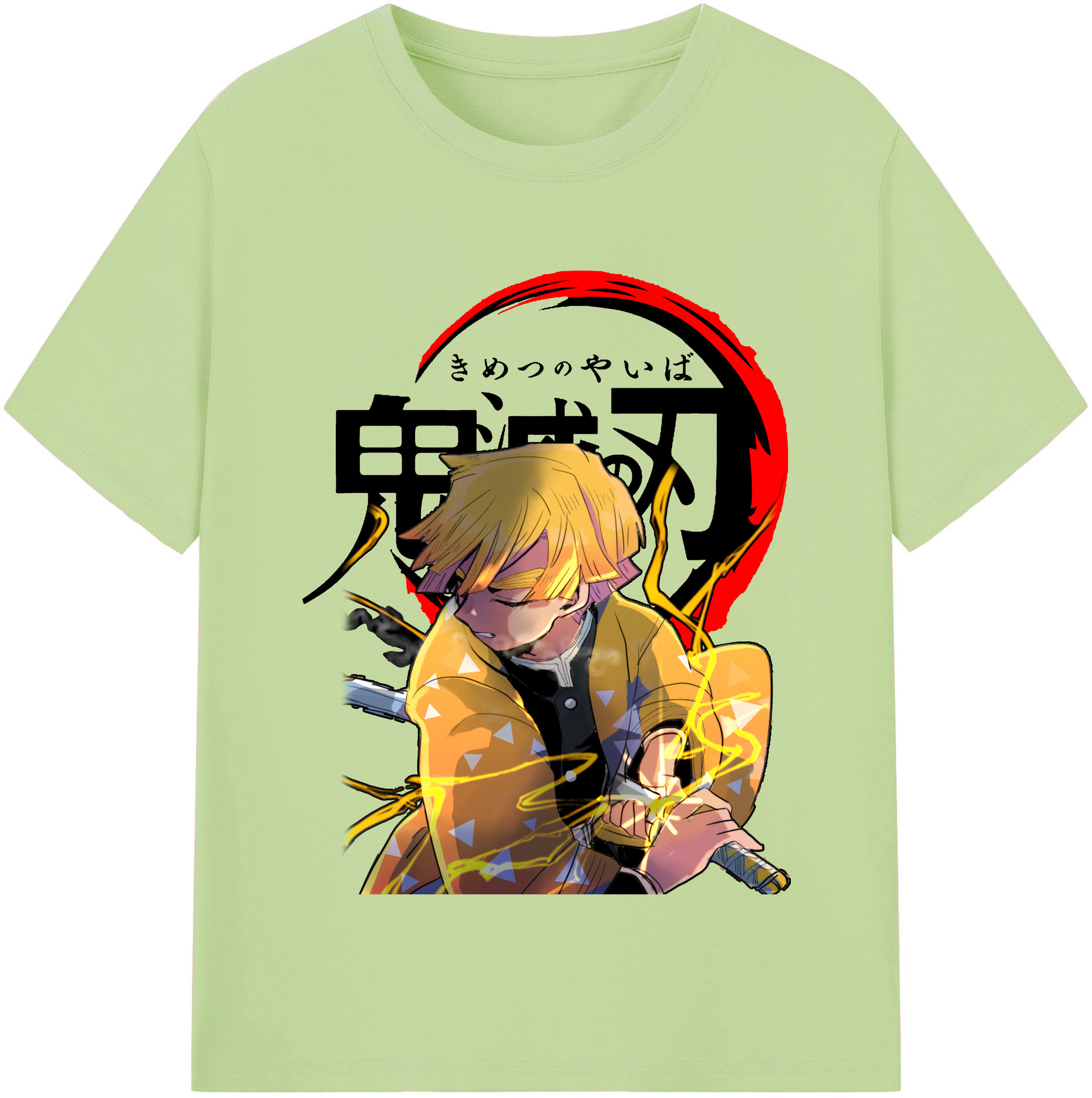 （画像用） 鬼滅の刃（きめつのやいば）我妻 善逸／あがつま ぜんいつ Agatsuma Zenitsu 綿100％半袖Tシャツ（フロントプリント）